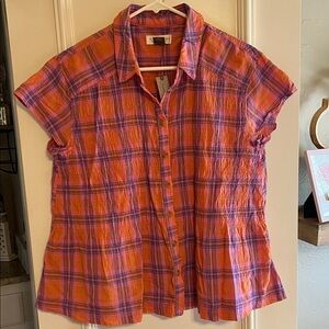 Anthropologie Orange and Purple Plaid Button-Front Shirt